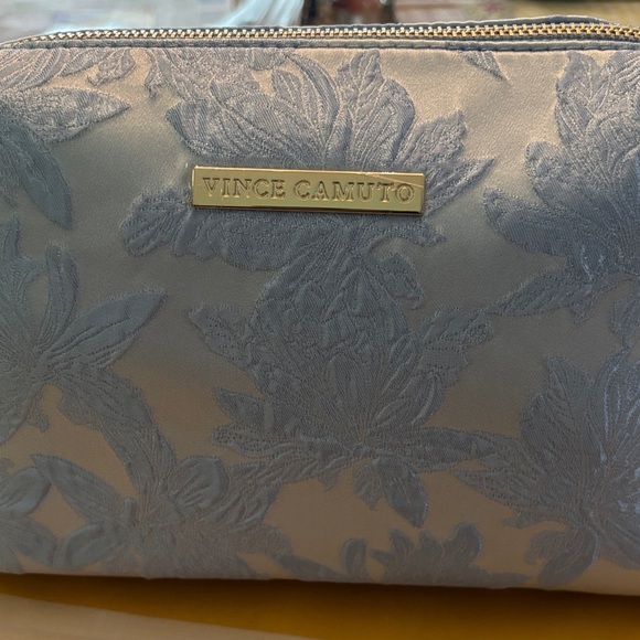 Vince Camuto Floral Embroidered Cream and Gray Cosmetic Bag - Picture 1 of 6